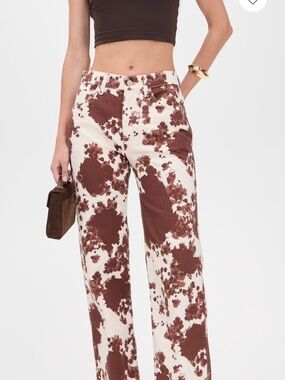 Reformation Wide-Leg Pants in Brown & Cream